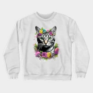 Bengal Cat Flowers Water Color Cat Mom Mother's Day Gift Crewneck Sweatshirt